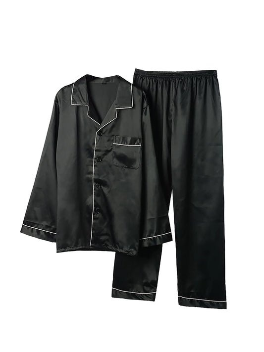 Men's Stylish Nightwear Set with Turn-Down Collar